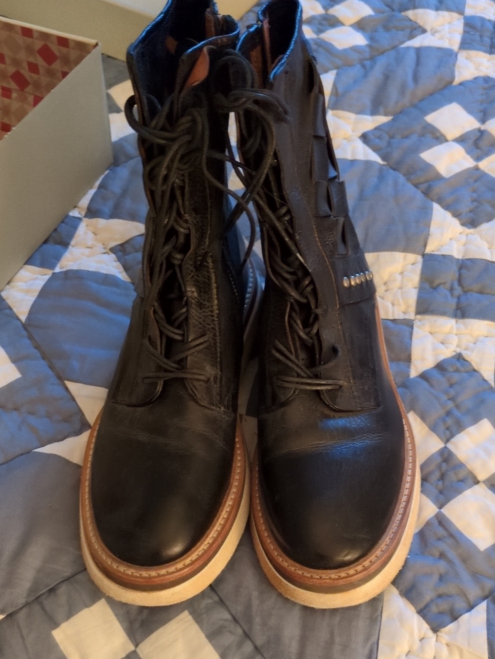 Black Leather Lace-Up Boots - AS98 - Picture 10 of 10